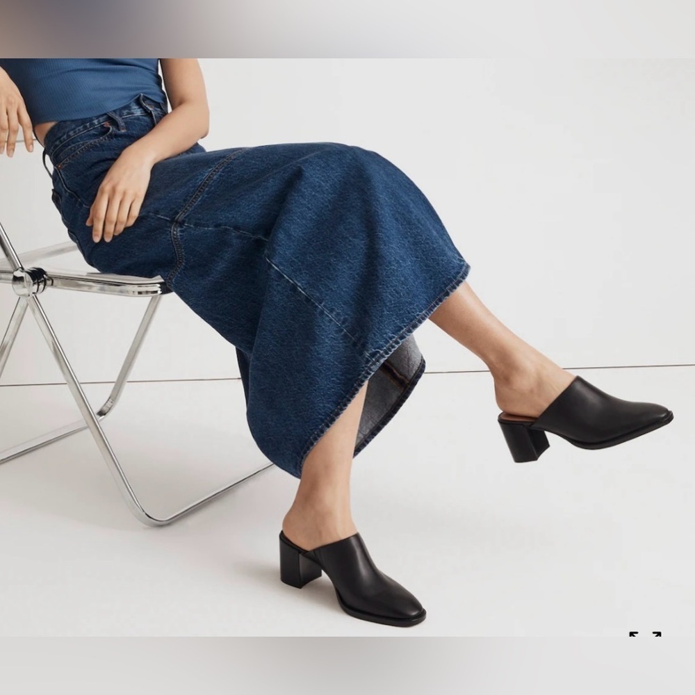 Madewell The Macarro Mule in True Black Block Heel Slip On Size Women 8.5 Clogs